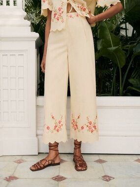 SOLD NWT Sézane x Andion Cilio Trousers in Cream with Pink Size 4/36